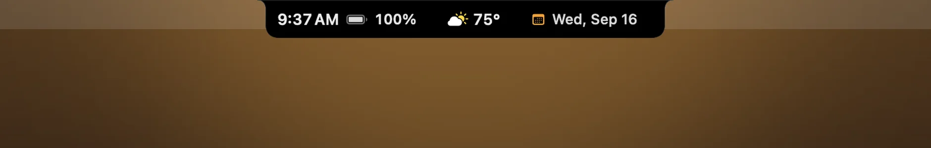 On a Mac without a notch: a black pill the size of a notch at the top edge of the screen, showing the time, battery, weather and date